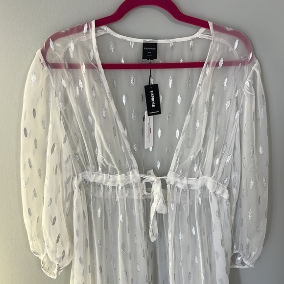 Express Other - Express White Tie Front Cover Up with Silver Accents